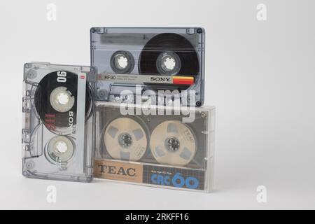 Old Cassette Tapes from the 70s and 80s Stock Photo