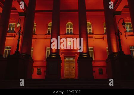 Facade view of the main red building Kyiv National Taras Shevchenko University in Kyiv Ukraine. Stock Photo