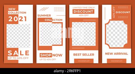 Trendy editable stories templates with light orange, vector illustration. Social media post story layout. Design backgrounds for social media stories Stock Vector
