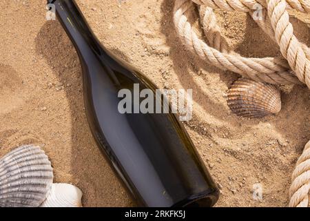 Message in a bottle on the beach Stock Photo
