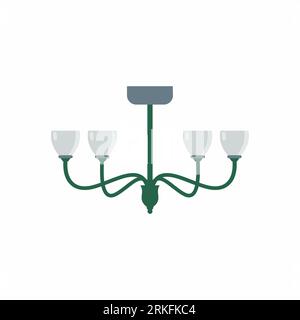 Furniture ceiling lamp in flat cartoon icons. Design elements of a modern interior decoration. Home light with lamp object isolated on white backgroun Stock Vector