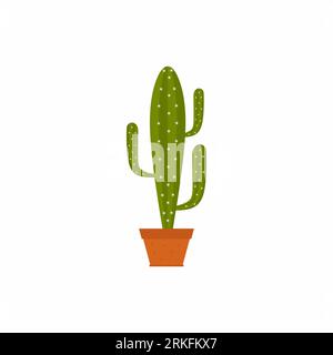 Cacti in pots isolated on white background. Cactus with terracotta pots for indoor decoration in cartoon style. Natural houseplant concept. Vector fla Stock Vector