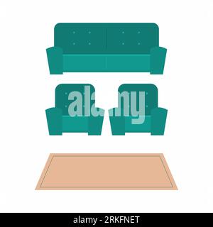 Set of sofa. Collection of chair and couches cartoon flat furnishings with different models of settee icons. Comfortable lounge for interior design is Stock Vector