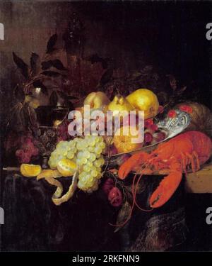 Still Life with Fruit and Lobster between circa 1655 and circa 1660 by Pieter de Ring Stock Photo