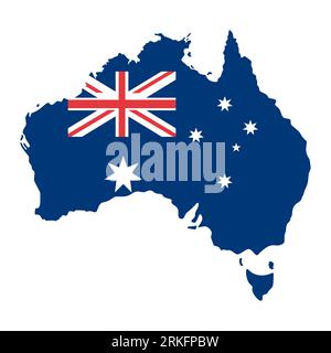 Sticker in form of Australia map in flat style. Happy Australia day with a blue map and flag isolated on white. Australian patriotic elements. Poster, Stock Vector