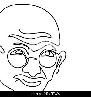 One continuous line drawing of Mahatma Gandhi. An Indian figure who was the leader of the Indian independence isolated on white background. India Repu Stock Vector