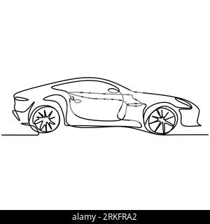 One single line drawing of sport car. Racing and rallying luxury sporty car continuous drawing line drawn by hand on a white background. Race super ca Stock Vector