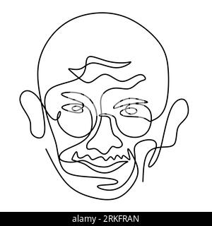 Mahatma Gandhi the Indian figure continuous one line drawing. Gandhi is a man who leader of the Indian independence movement from British Rule, who em Stock Vector