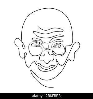 Mahatma Gandhi the Indian figure continuous one line drawing. Gandhi is a man who leader of the Indian independence movement from British Rule, who em Stock Vector