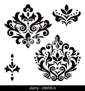 Baroque, Damask vector design elements with flowers, leaves and swirls - perfect for wallpaper and patterns Stock Vector