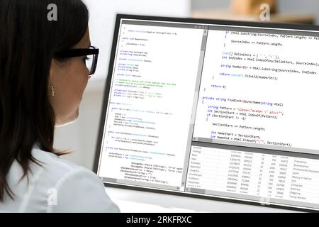 Work From Home On Multiple Computer Screen Stock Photo