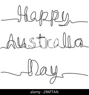 Australia day one line vector sketch. Continuous line drawing of Happy Australia Day handwritten inscription. Hand drawn lettering minimalist design. Stock Vector