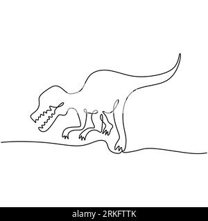 Single continuous line drawing of tyrannosaurus rex. Wild animal isolated on white background. Prehistoric animal mascot concept for dinosaurs theme a Stock Vector