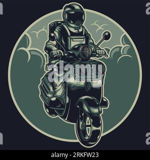 Astronaut riding scooter in the space Stock Vector