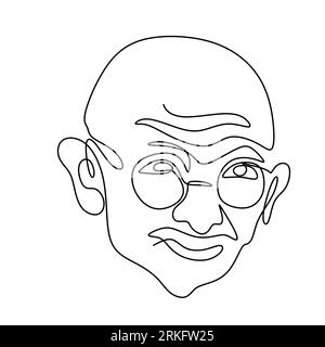 One continuous line drawing of Mahatma Gandhi. An Indian figure who was the leader of the Indian independence isolated on white background. India Repu Stock Vector