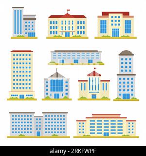 Buildings set with flat architectural design Stock Vector