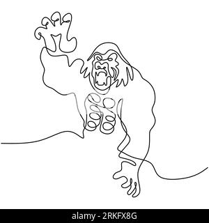 One continuous line drawing of gorilla for national park logo identity. Angry big monkey primate animal minimalist style on white background. Wild ani Stock Vector