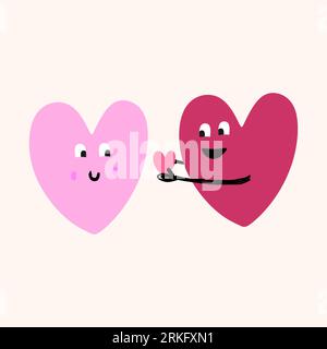 Heart icon, symbol of love. A couple holding a heart to give to girlfriend. Romantic moment. Happy Valentine's Day theme isolated on white background. Stock Vector