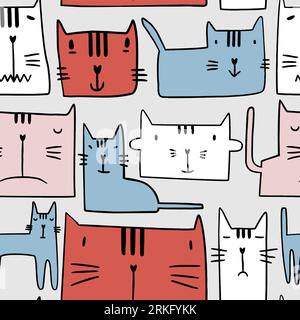 Seamless pattern with cute colorful cats Stock Vector