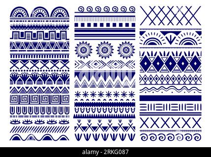 Seamless vector tribal. Vintage ethnic pattern backdrop. Tribal art in traditional classic seamless pattern in blue and white color. Good for wallpape Stock Vector