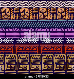 Seamless vector tribal texture set. Ethnic motifs group seamless texture. Vintage ethnic seamless backdrop. Vector stripes pattern. Perfect for printi Stock Vector