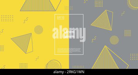 Trendy background with geometric element with gradient of yellow and grey color. Colors of 2021, ultimate memphis elements. Stock Vector