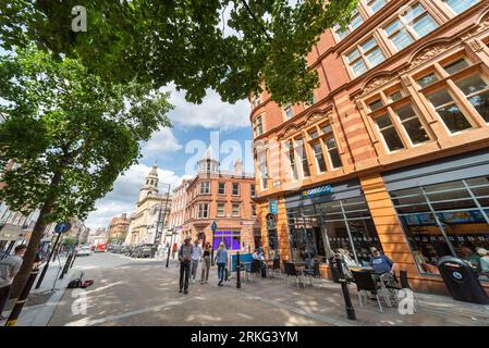worcester,Worcestershire,UK-August 21 2023:The main shopping area of the historic city,now partially pedestrianized and lined with many shops,cafes,re Stock Photo
