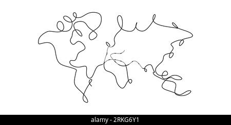 Continuous one line drawing of a world map. Business concept. Earth planet silhouette isolated on white background Stock Vector