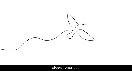 Flying bird continuous line drawing element isolated on white background for decorative element. Vector illustration of animal form in trendy outline Stock Vector