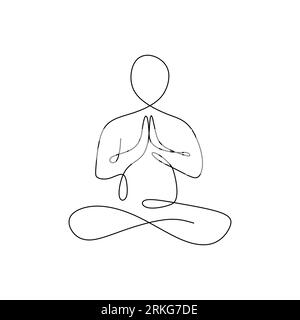 Continuous one line drawing. Man sitting cross legged meditating. continuous line drawing of women fitness yoga concept vector health illustration Stock Vector
