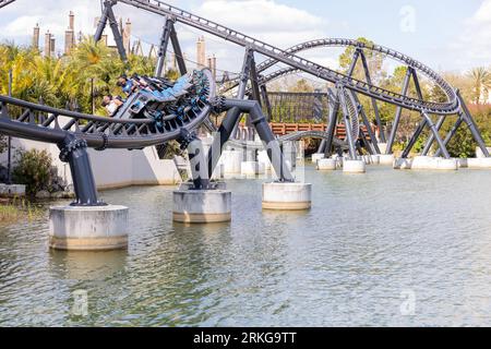 Aerial view of the Universal Orlando Theme Park, with its numerous rides and attractions visible Stock Photo