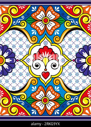 Mexican talavera pottery or ceramics inspired vector seamless pattern, folk art design from Mexico Stock Vector