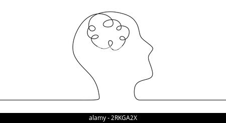 Continuous line art or One Line Drawing of a human brain, mechanical and robotic technology with advanced. Stock Vector