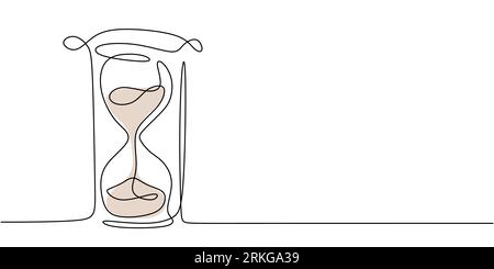 One continuous line drawing of hourglass. One line design style illustration of Hourglass isolated on white background. Time management, deadline conc Stock Vector