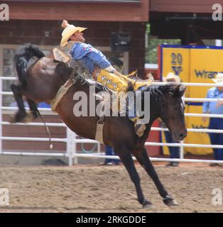 Bildnummer: 55583235  Datum: 08.07.2011  Copyright: imago/Xinhua (110711) -- CALGARY, July 11, 2011 (Xinhua) -- A rider struggles with the horse in Calgary, Alberta, Canada, on July 9, 2011. The 99th Calgary Stampede started in Calgary on July 8, 2011. The 10-day fair, known as the world s largest outdoor rodeo, attracts over 1 million visitors from all over the world. (Xinhua/Huang Xiaonan) (zcc) CANADA-CALGARY-RODEO PUBLICATIONxNOTxINxCHN Gesellschaft Kultur Rodeo Land Leute Pferd Tiere premiumd xns x0x 2011 quadrat     Bildnummer 55583235 Date 08 07 2011 Copyright Imago XINHUA  Calgary July Stock Photo
