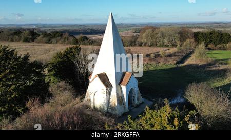 A monument honoring a horse named 'Beware Chalk Pit' in the Farley Mount Country Park, Hampshire Stock Photo