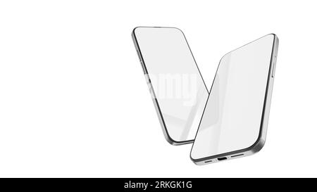 Two smartphones side by side with modern bezel-less blank screens. 3D ...