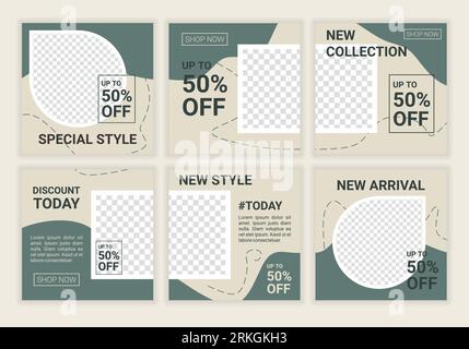 Fashion sale social media post design template bundle premium for special offer in grey pastel color. Good for Digital banner, Poster, digital layout. Stock Vector