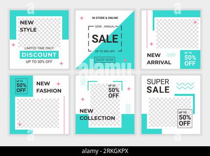 Simple creative colorful social media post template. Minimalistic concept for a book, baby store, fashion, toys and food. social media feed with blue Stock Vector
