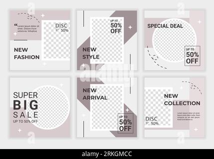 Modern furniture social media promotion banner in pastel light grey color template collections. Web advertising concept. Vector layouts set with photo Stock Vector