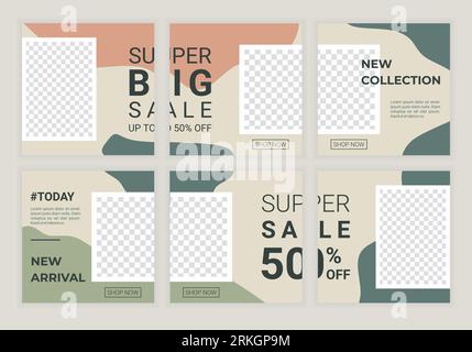 Set collection of square banner layout in soft pastel color design element. Modern editable puzzle template design for social media post, web banners, Stock Vector