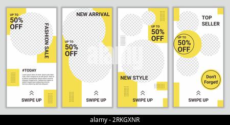 Trendy editable template for social network post stories design. Set of ig story post frame. Mockup for business stories: fashion, lifestyle, new arri Stock Vector