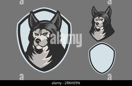 Collection professional wolf logo for a sport team isolated on grey background. E sport logo, symbol, icon with wolf theme. Vector illustration concep Stock Vector