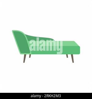 Long sofa chair in flat style, for interior design isolated on white background. Comfortable green pastel couch, sofa, chair. Furniture design home, a Stock Vector