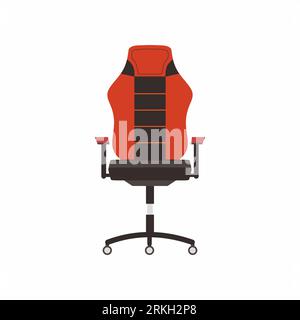 Dark and red gaming chair isolated on white background flat icon. Ergonomic gaming armchair comfortable environment. Esports equipment. Flat cartoon d Stock Vector