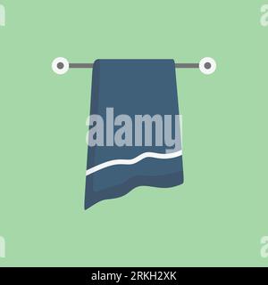 Cotton fabric vector towel on holder. Bathroom towels household and hygiene symbol. Dry off with towel. Object on wall. Towel fabric household, cotton Stock Vector