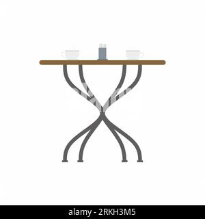 Coffee table with two cup of coffee on it, food shop design isolated on white background. Living room, home kitchen or restaurant furniture modern int Stock Vector