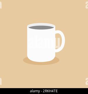 White coffee mug in flat cartoon style. Cute trendy crockery with handle for drink. Colored mugs filling by beverages isolated. A big cup decorated wi Stock Vector