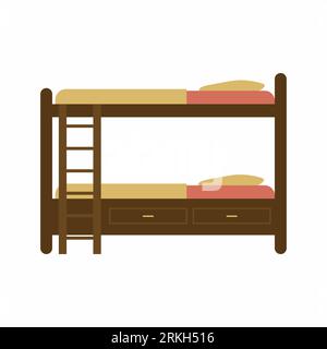 Bunk bed cartoon vector illustration. Hostel, college dormitory interior element. Bedroom furniture flat color object isolated on white background. St Stock Vector