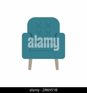 Vector modern flat cartoon furniture of armchair. Stylish office, home, hotel or apartment interior. Simple stool in blue pastel color isolated on whi Stock Vector